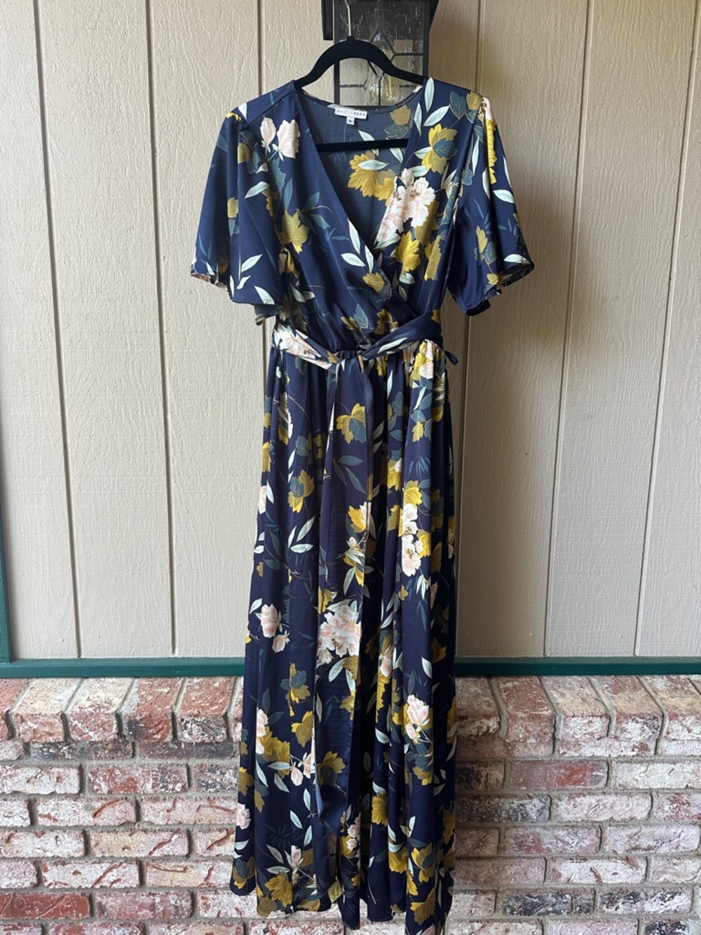 Baltic Born Navy Floral Wrap Maxi Dress with Yellow and Cream Blooms